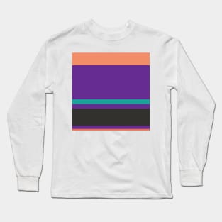 An attractive pattern of Light Red Ochre, Big Foot Feet, Purple, Persian Green and Dark Grey stripes. Long Sleeve T-Shirt